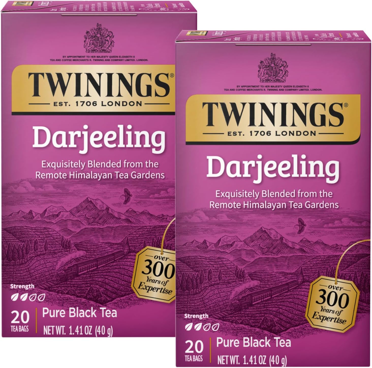 Twinings Darjeeling Tea - A Delicate, Dry Black Tea, Sophisticated Coffee Alternative with Less Caffeine, Individually Wrapped Tea Bags, 20 Count (Pack of 2)