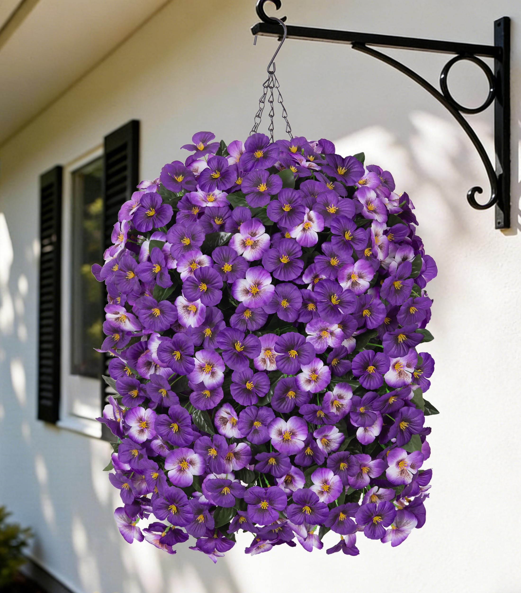 HyeFlora 4pcs Artificial Flowers for Outdoors Fake Pansy with Hanging Basket