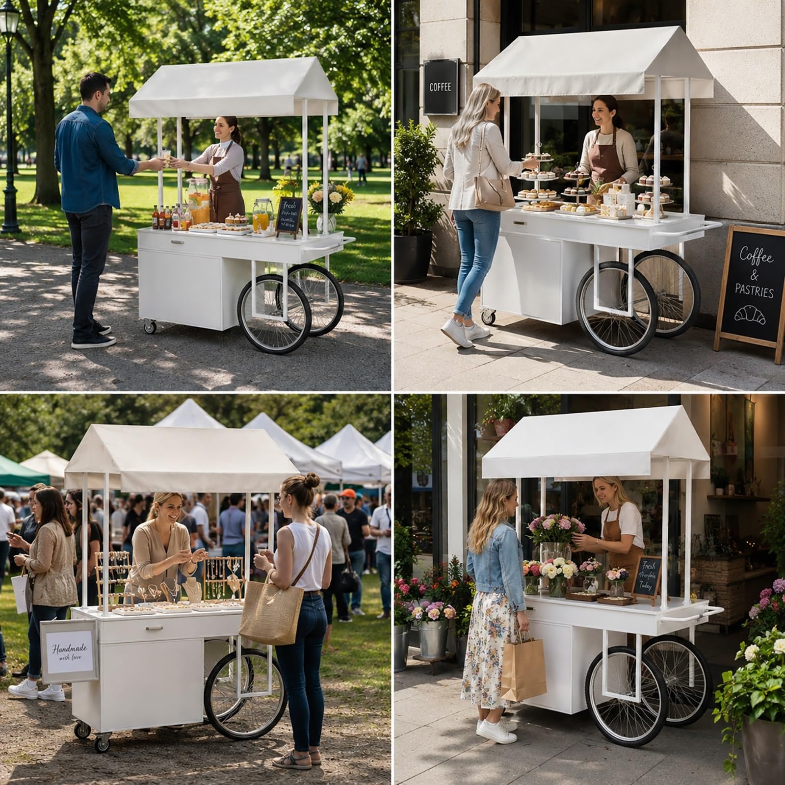 Puesto Ambulante con Toldo, Carrito de Venta para Mercadillo, Stand de Venta con Ruedas, Puesto para Exterior con Almacenaje(Red,120x70cm/47x27.5in)