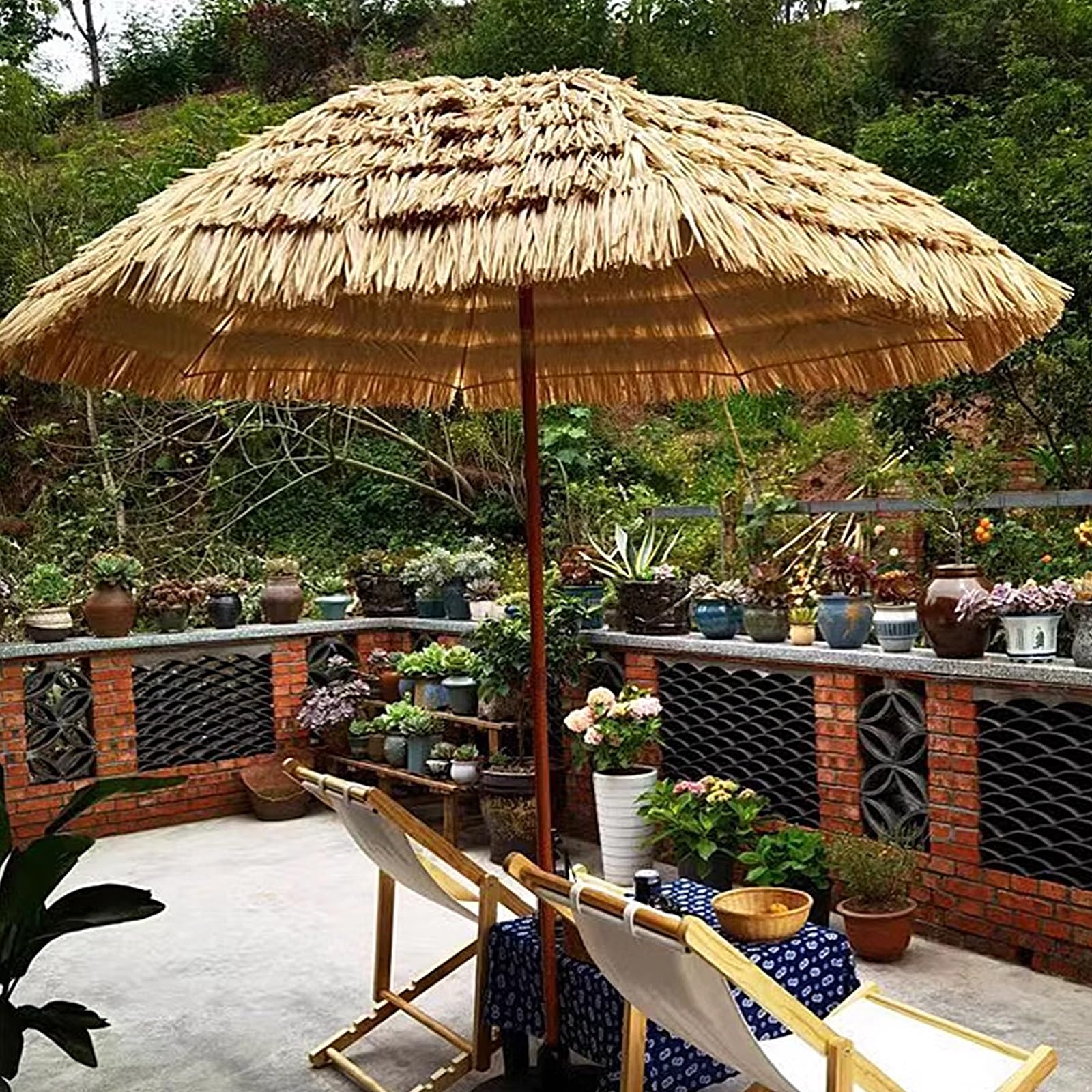 Grass Umbrella Outdoor Thatched Tiki Umbrella Hawaiian Style with Adjustable Tilt and 8 Ribs Portable Sunshade Umbrella for Beach Poolside Backyard(Color:Natural B,Size:180CM) : Patio, Lawn & Garden