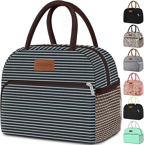 Miniatura 33 de Coobiiya Bolsa de almuerzo para mujeres y hombres, lindas bolsas de almuerzo de corduroy con aislamiento térmico reutilizables, bolsa de almuerzo de