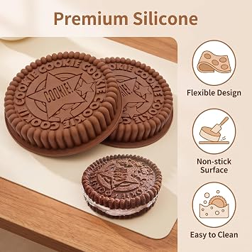 Meiyouju 2 Pieces Cookie Cake Molds, Oreo Biscuit Silicone Molds, 7.5 Inch Baking Molds Silicone Non-Stick and Quick Release Bakeware for Layer Cakes, Brownies, Baked Cakes