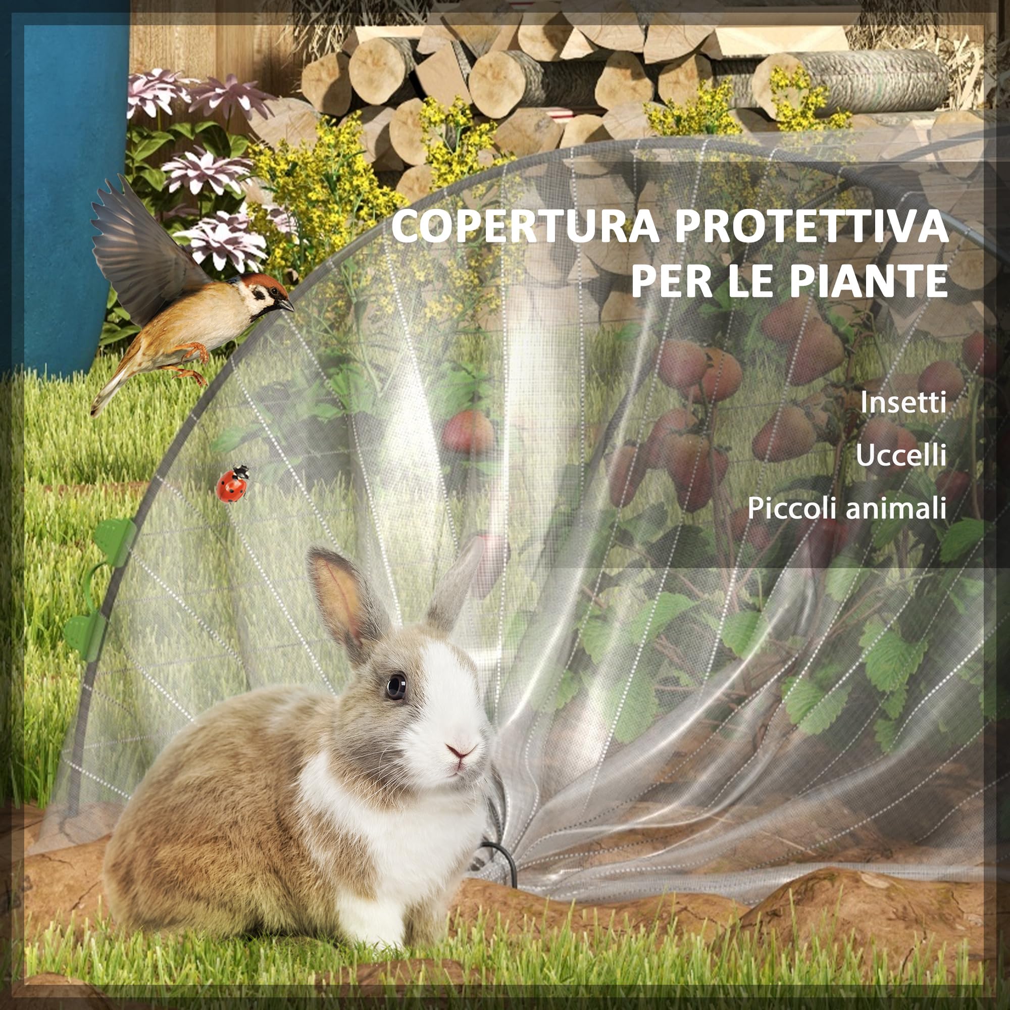 Outsunny Cerchi da Giardino per Serra, Archi per Serra Tunnel Orto con Copertura a Rete, Archetti Flessibili e Clip di Fissaggio, 200x80x41 cm, Bianco