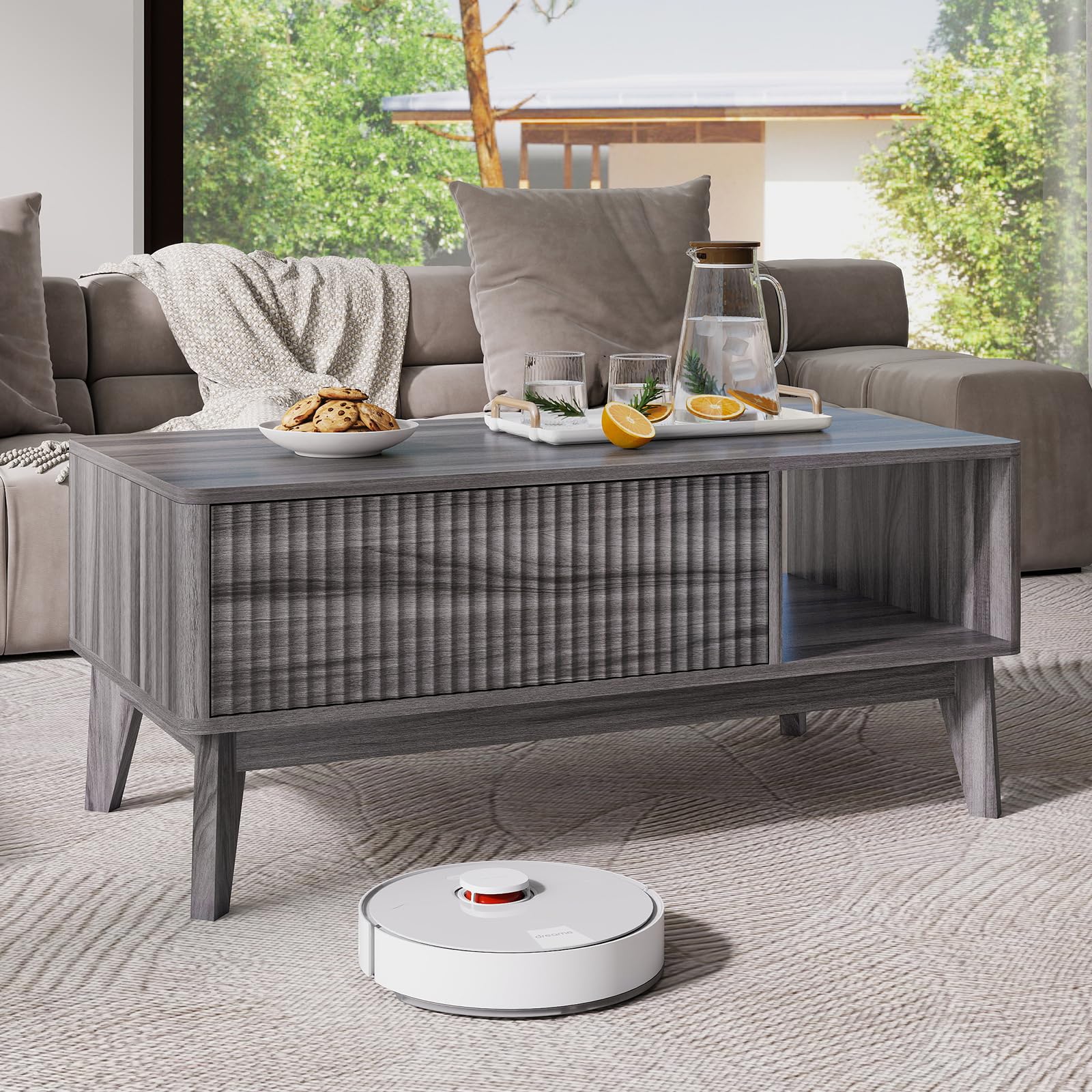 Amazon.co.jp: LYNCOHOME 溝付きリフトトップコーヒーテーブル 収納