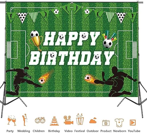 Miniatura 8 de Fondo de fútbol para fiesta de cumpleaños, decoración temática deportiva grande para niños, campo de fútbol, fondo de fotos para reuniones