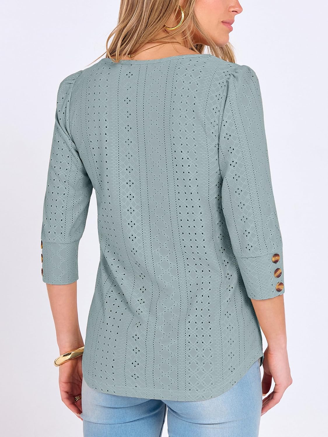 ANRABESS Womens Tops 3/4 Sleeve Dressy Casual Blouses with Buttons Summer Eyelet Business Shirts Tunics 2026 Spring Clothes - Image 6