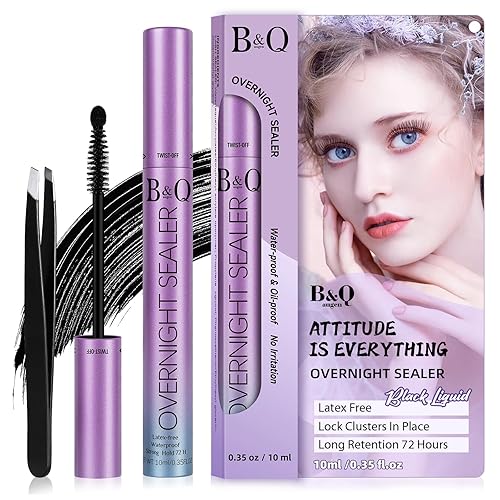 Sellador de pestañas para pestañas en racimo, extensiones de pestañas, sellador nocturno de larga duración (negro, 0.3 onzas líquidas)