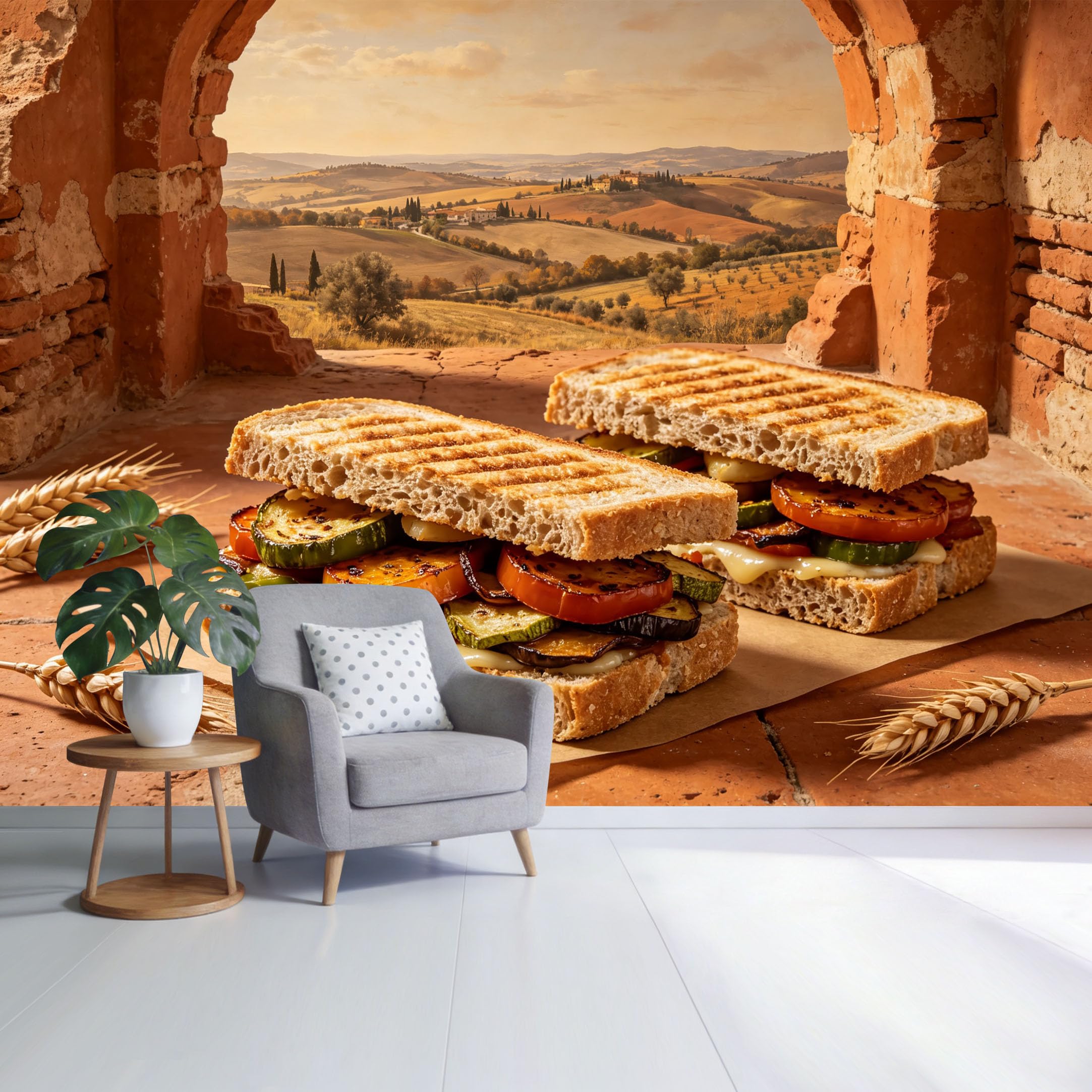 Custom Size Wall Mural Mediterranean Countryside Landscape Rustic Brick Arch Panini Still Life SelfAdhesive Wall Fabric Removable Wallpaper for Home Office Decor