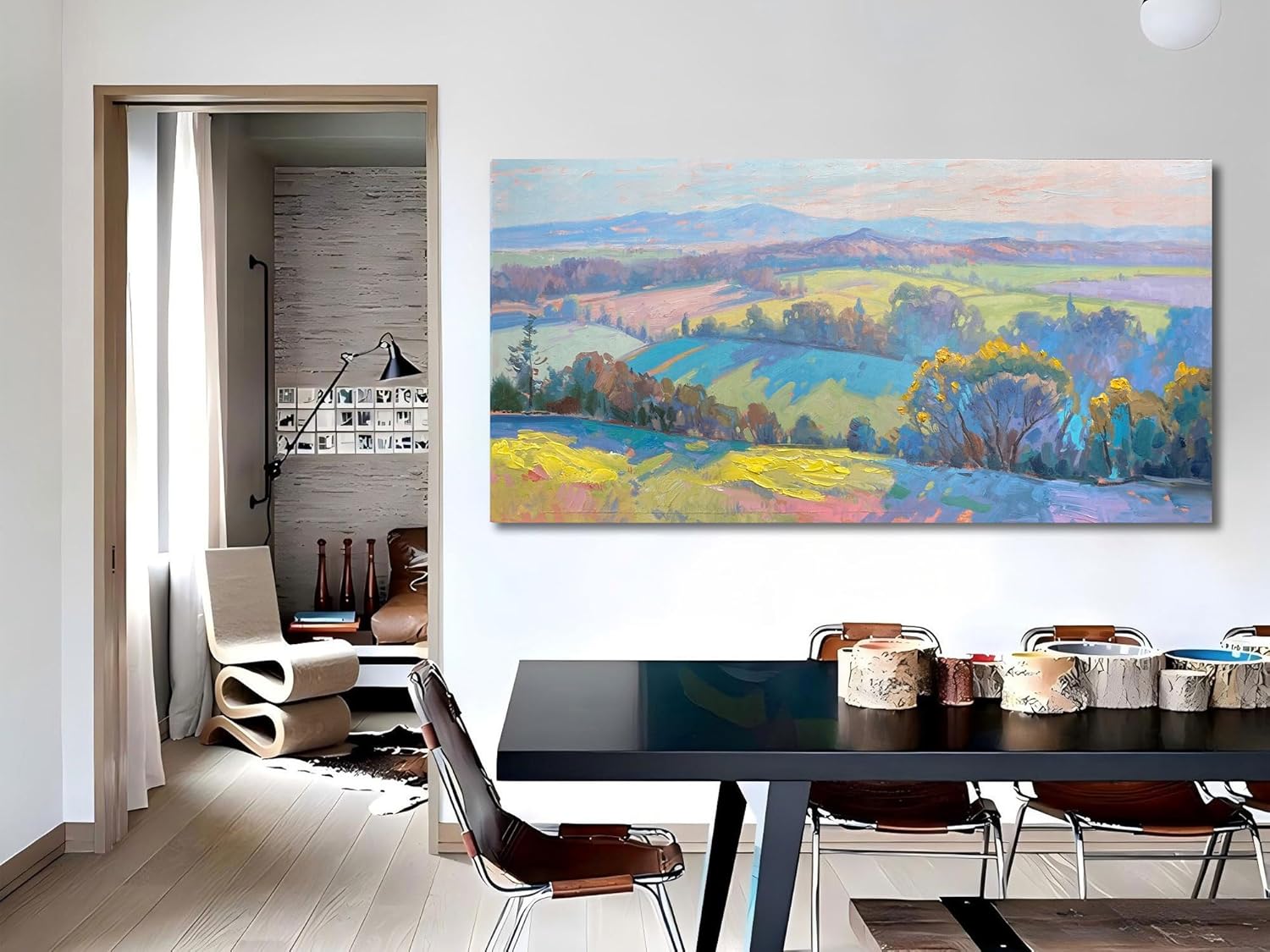 Arjun Landscape Wall Art Canvas for Living Room Panoramic Mountain Hill Nature Painting Textured Rustic Scenery Picture Large Framed Artwrok Bedroom Home Office Wall Decor, 40"x20"