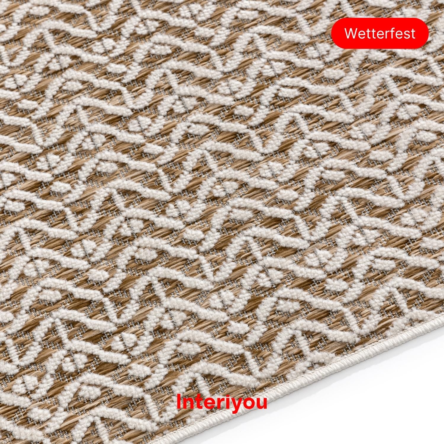 Interiyou Outdoor Teppich Wetterfest Kano - 300x400 cm Creme/Beige - Wasserfest für Balkon, Terrasse, Garten - Outdoorteppich passend auch für Wohnzimmer, Schlafzimmer und Küche - Aussenteppich