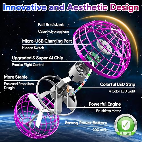 Miniatura 7 de Bola de orbe voladora 2024, juguetes voladores flotadores Boomerang Spinner controlado a mano, mini dron cósmico globo giratorio para niños y