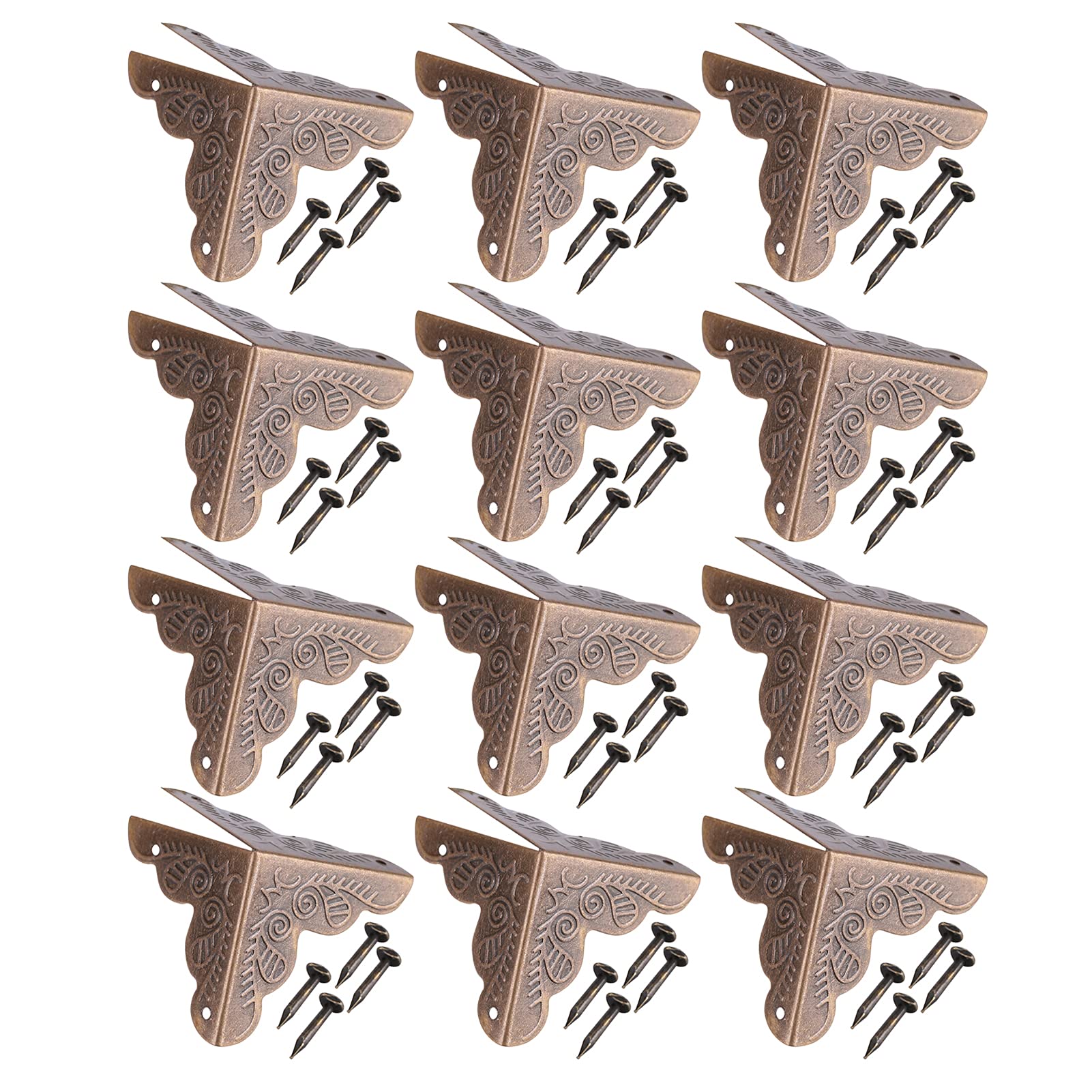 Angolari Metallo per Legno, Fydun 12 Pezzi Protezione Angolare Metallo Protezioni per Angoli in Ferro per Scatole Regalo Decorazioni Angolari per Tavolo, Casse di Legno, Scatola di Gioielli (Bronzo)