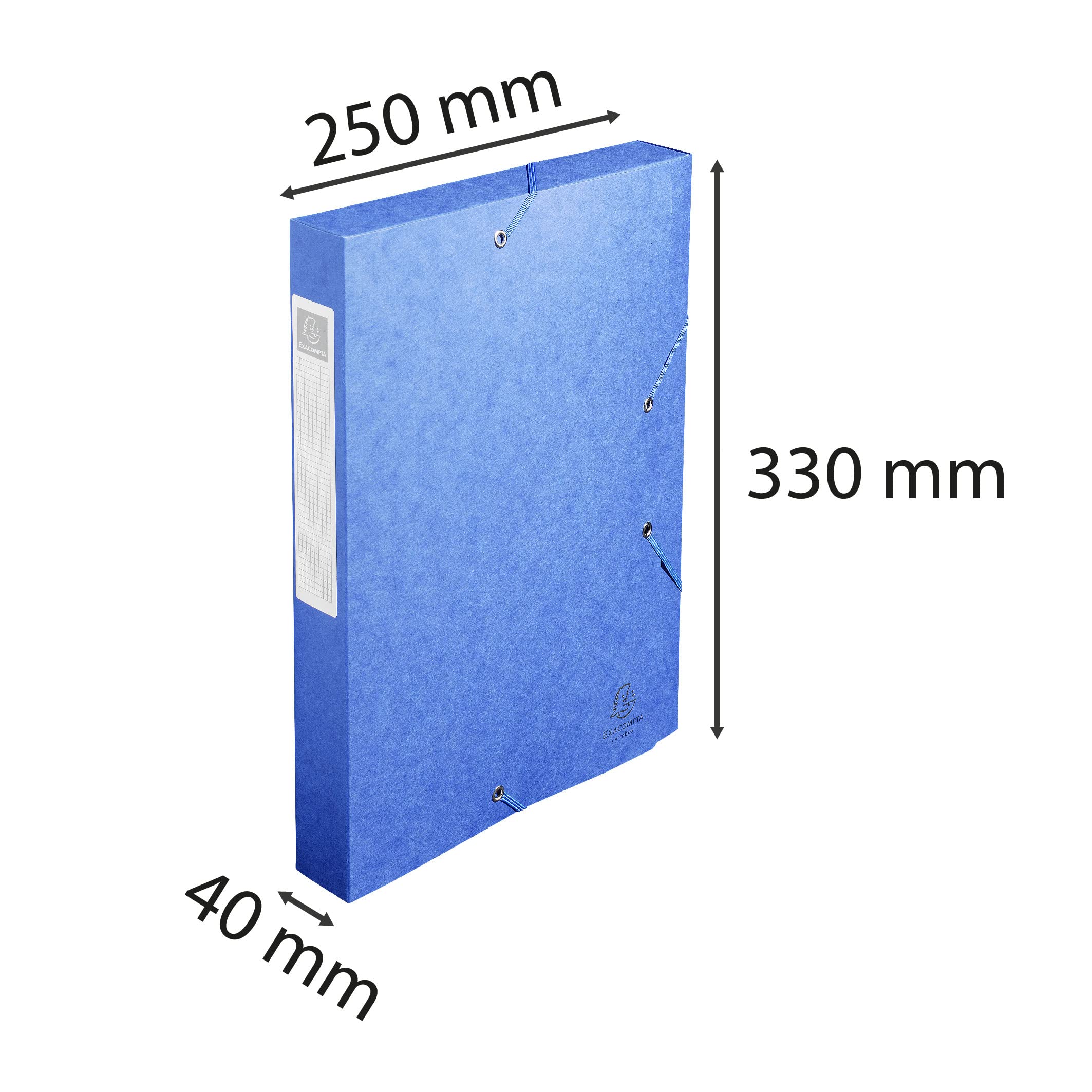 Exacompta 14005H Premium teczka kartonowa z gumką szerokość 40 mm z bardzo mocnej tektury Colorspan z etykietą grzbietową A4 pudełko archiwizacyjne na dokumenty i rysunki niebieskie