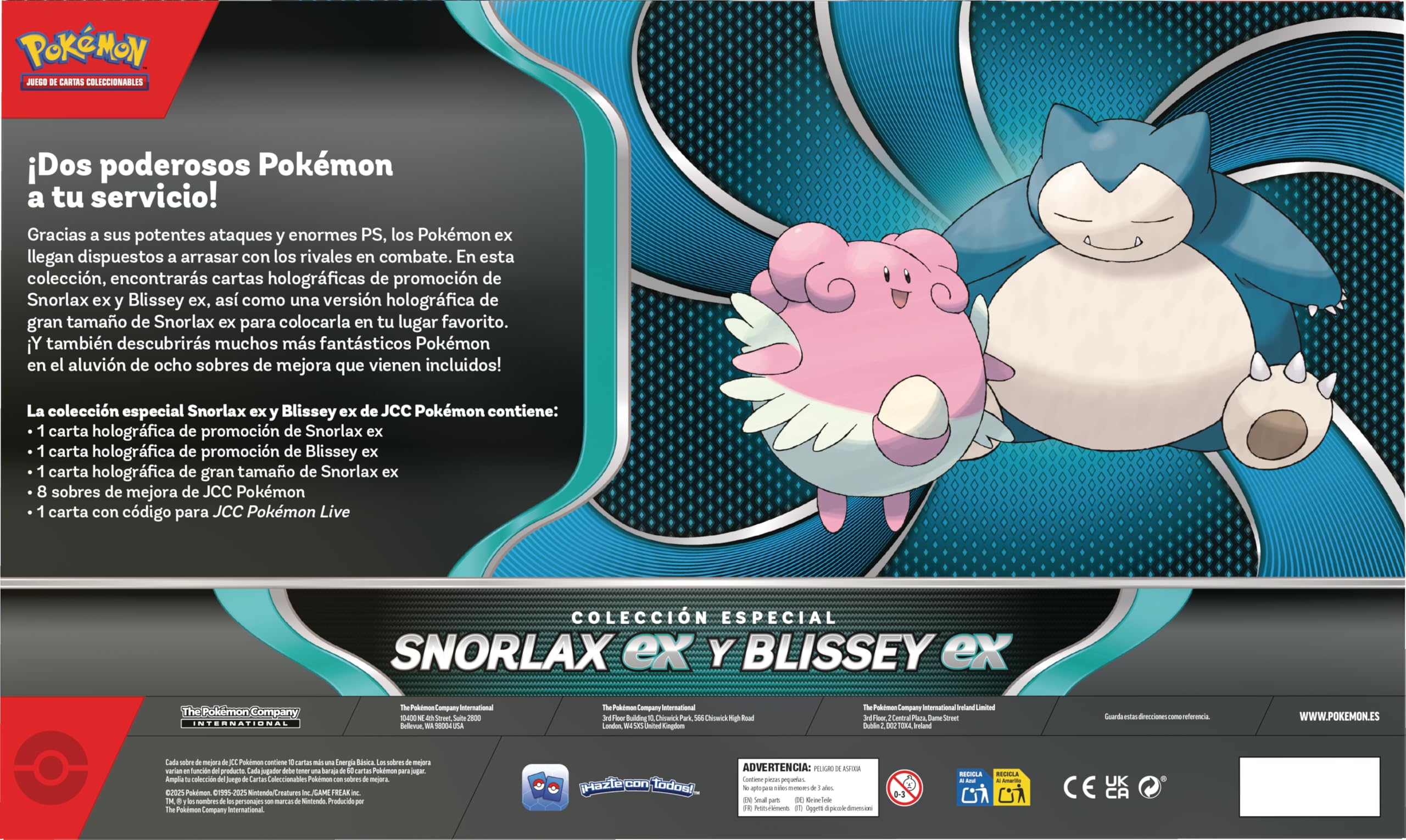 Pokémon: Colección Especial Snorlax ex y Blissey ex de JCC Pokémon (2 Cartas holográficas de promoción, 1 Carta holográfica de Gran tamaño y 8 Sobres de Mejora)