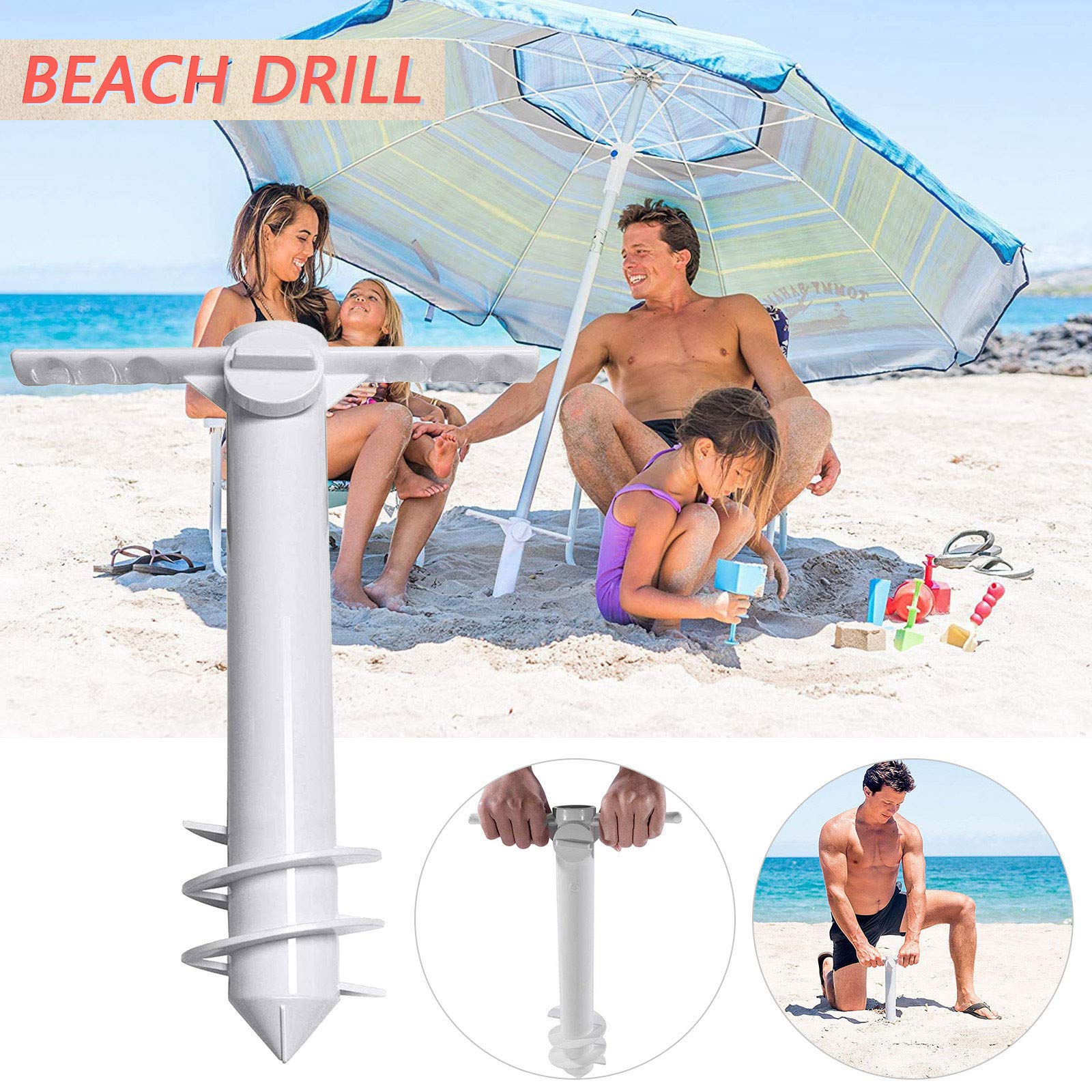 Garden Patio Beach Anchor Stand Holder with Hanging Hook Beach Umbrella Sand Anchor Outdoor Sun Umbrella Base Travelling Easy Carrying Portable Parts, white