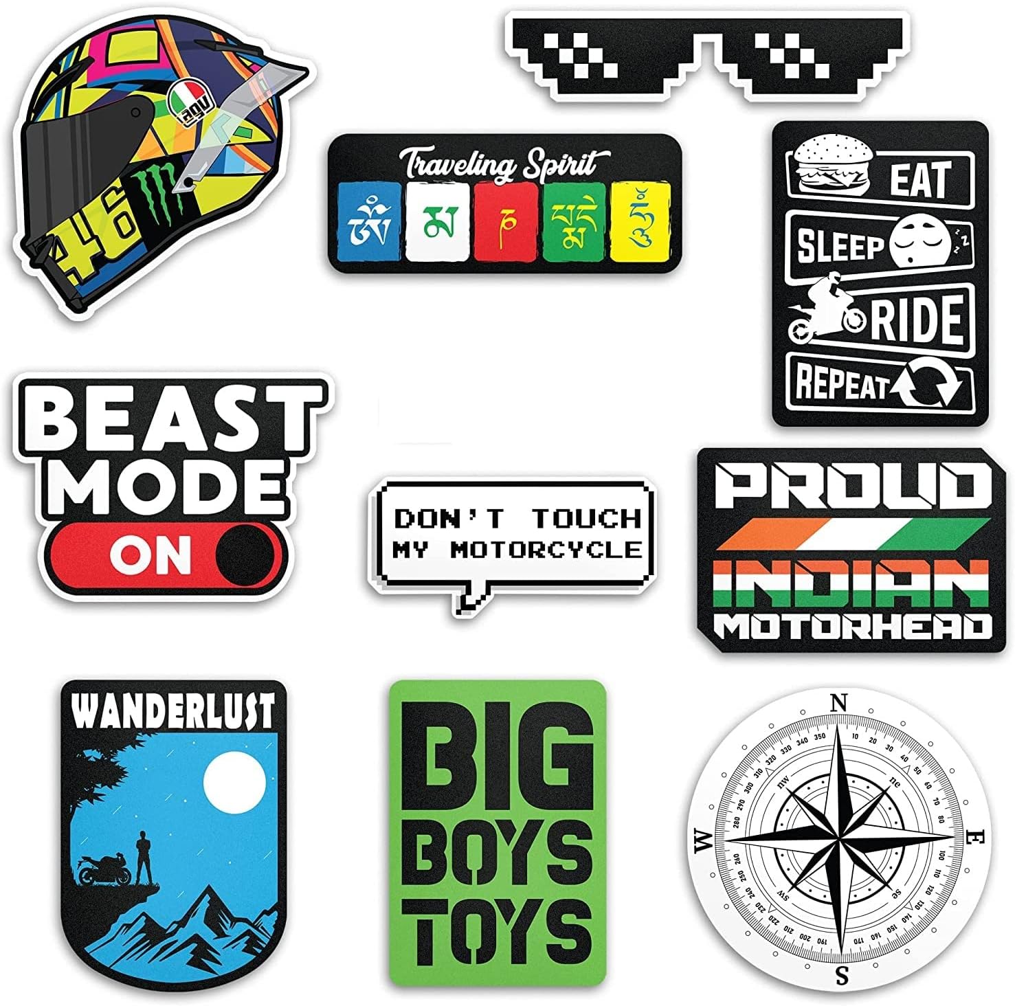 Titu Ki Baatein Adventure Awaits! Eat, Sleep, Ride, Repeat! Big Boys Toys! Wanderlust! Bike Decals Stickers for Adventure Enthusiasts | Helmet & Bike Stickers and Graphics | Premium Vinyl Quality