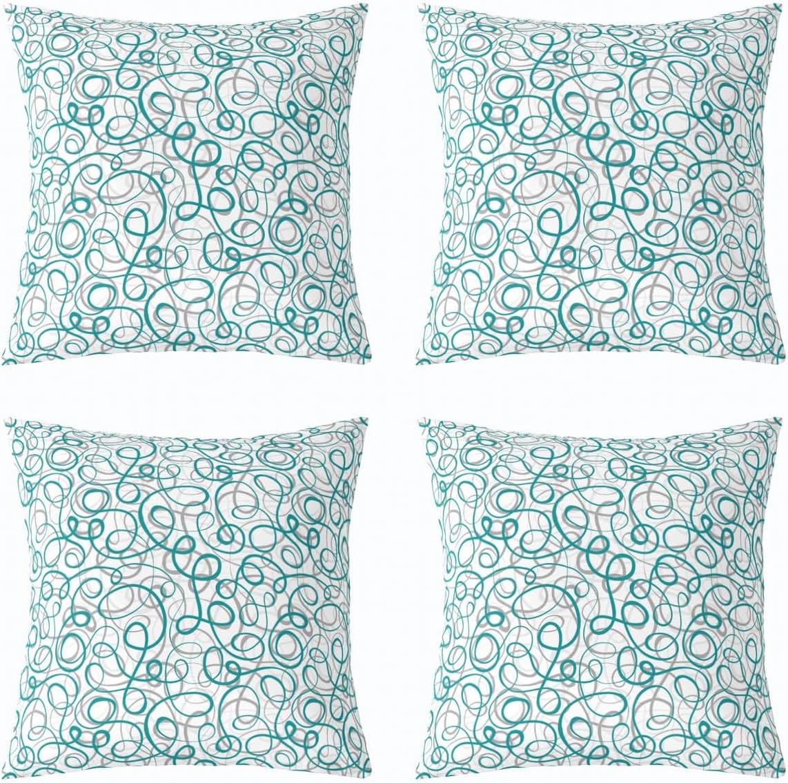 Erosebridal Modern Art Pack of 4 Throw Pillow Covers 18x18 Inch Curve Cushion Covers for Kids Boys Men Abstract Ombre Line Aesthetic Cushion Cases White Orange Decorative Pillowcases