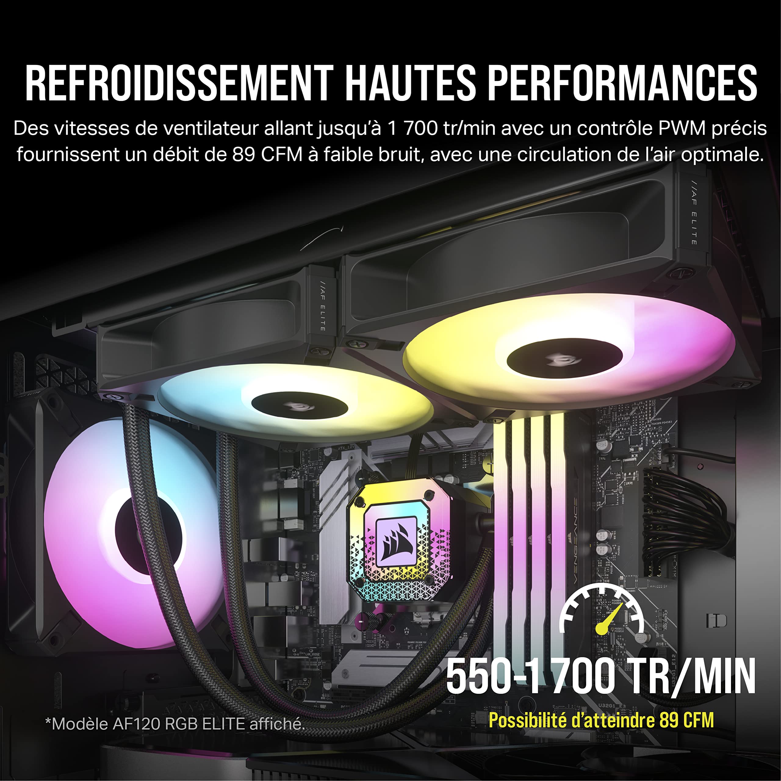 Corsair iCUE AF140 RGB ELITE 140mm PWM Kit de Deux Ventilateurs - Huit LED RGB Par Ventilateur - Technologie AirGuide - Palier Fluid Dynamic - Contrôleur iCUE Lighting Node CORE Inclus - Noir