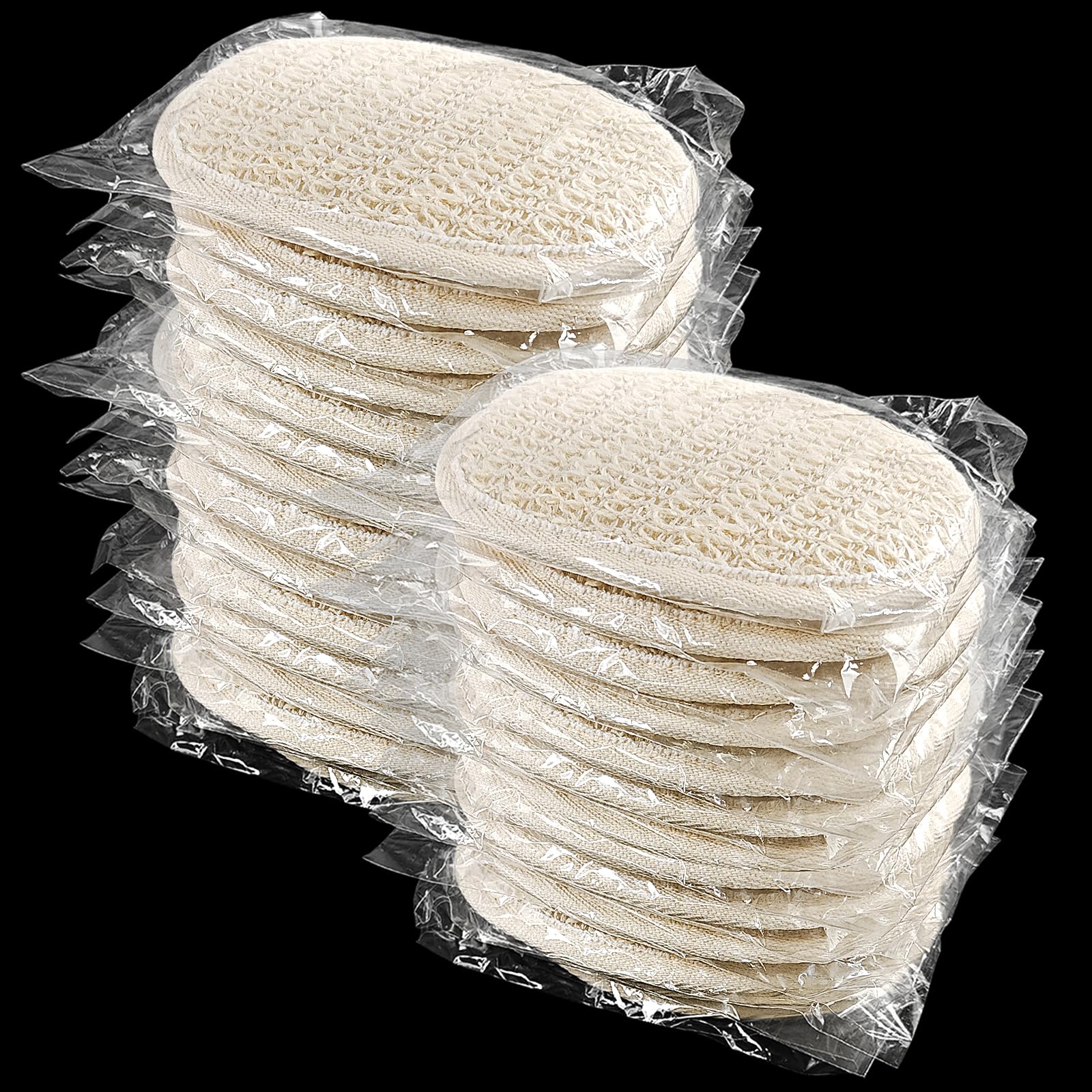 Loofah - Confezione da 20 spugne esfolianti per il corpo, confezionate singolarmente, in luffa naturale, per bagno, doccia, colore: beige