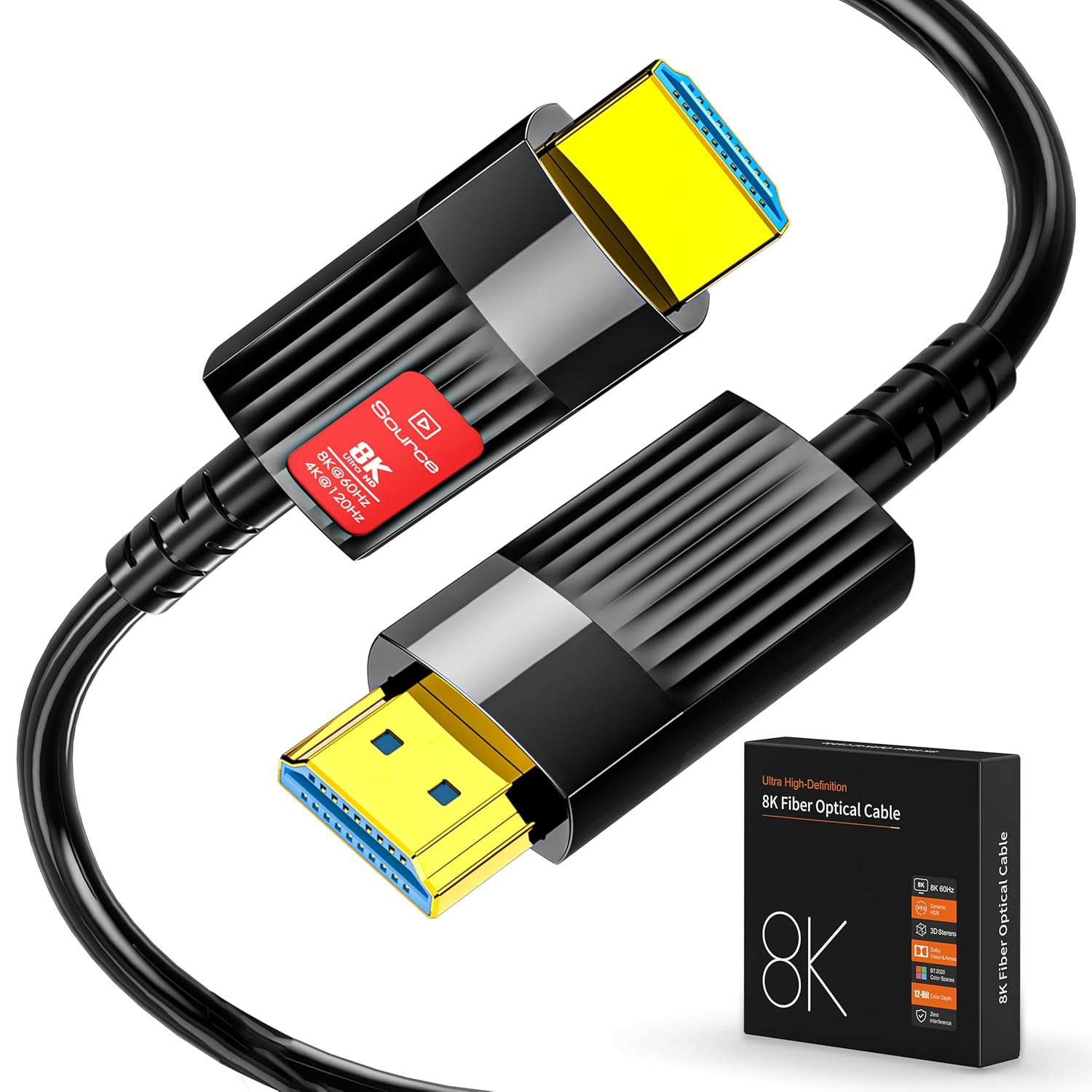 Fiber Optic HDMI Cable 50FT/15M, Long HDMI 2.1 Cable Support 48Gbps High Speed 8K@60Hz 4K@120Hz Dynamic HDR/eARC/HDCP 2.2&2.3/Dolby Atmos for Monitor,TV,Projector, Gaming Console