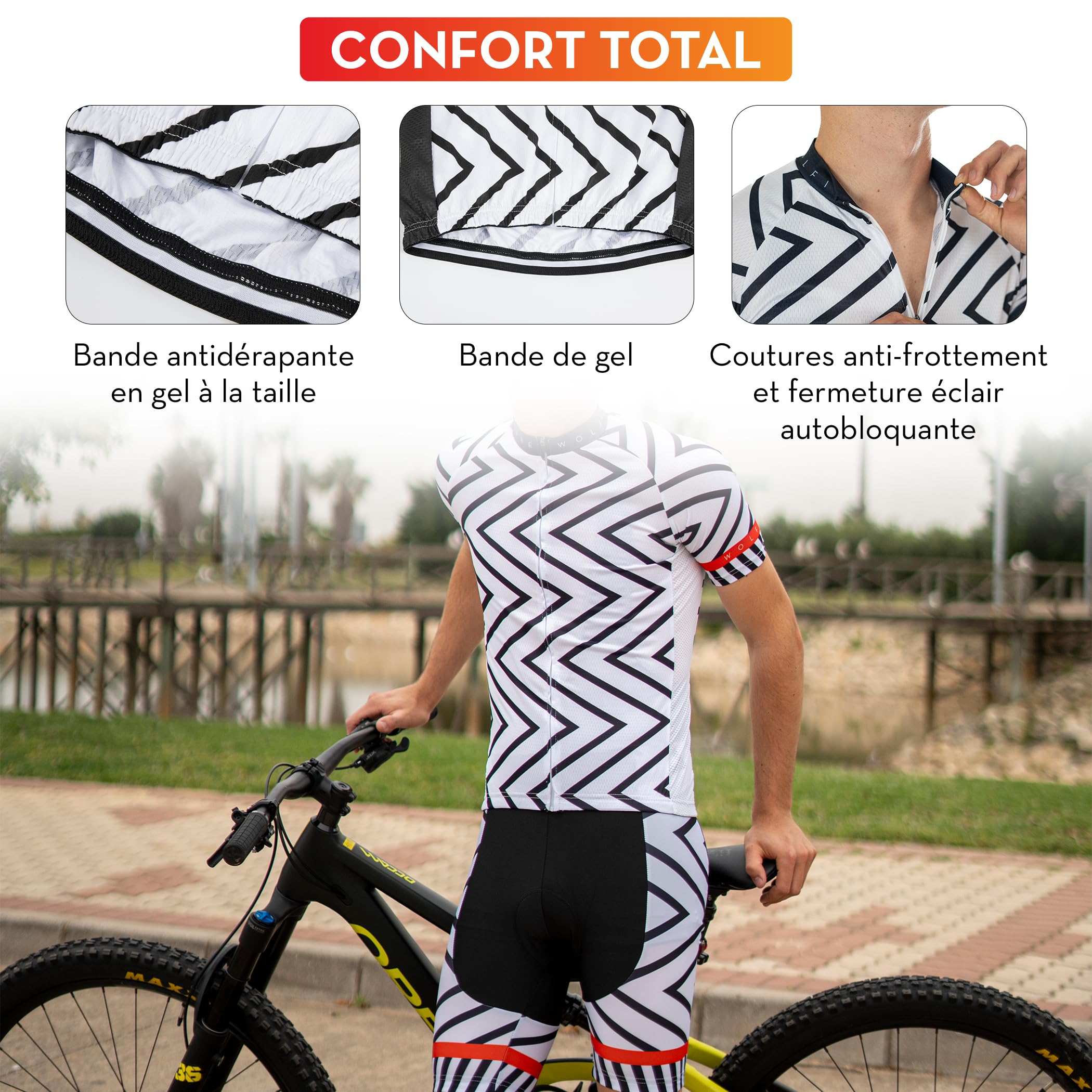 Tenue Cycliste Homme. avec Gel Pad 20D, bavette rembourrée, Tenue Velo Homme Cycliste, Tenue VTT Homme, Maillot Cyclisme Homme avec Cuissard Velo Homme Cycliste
