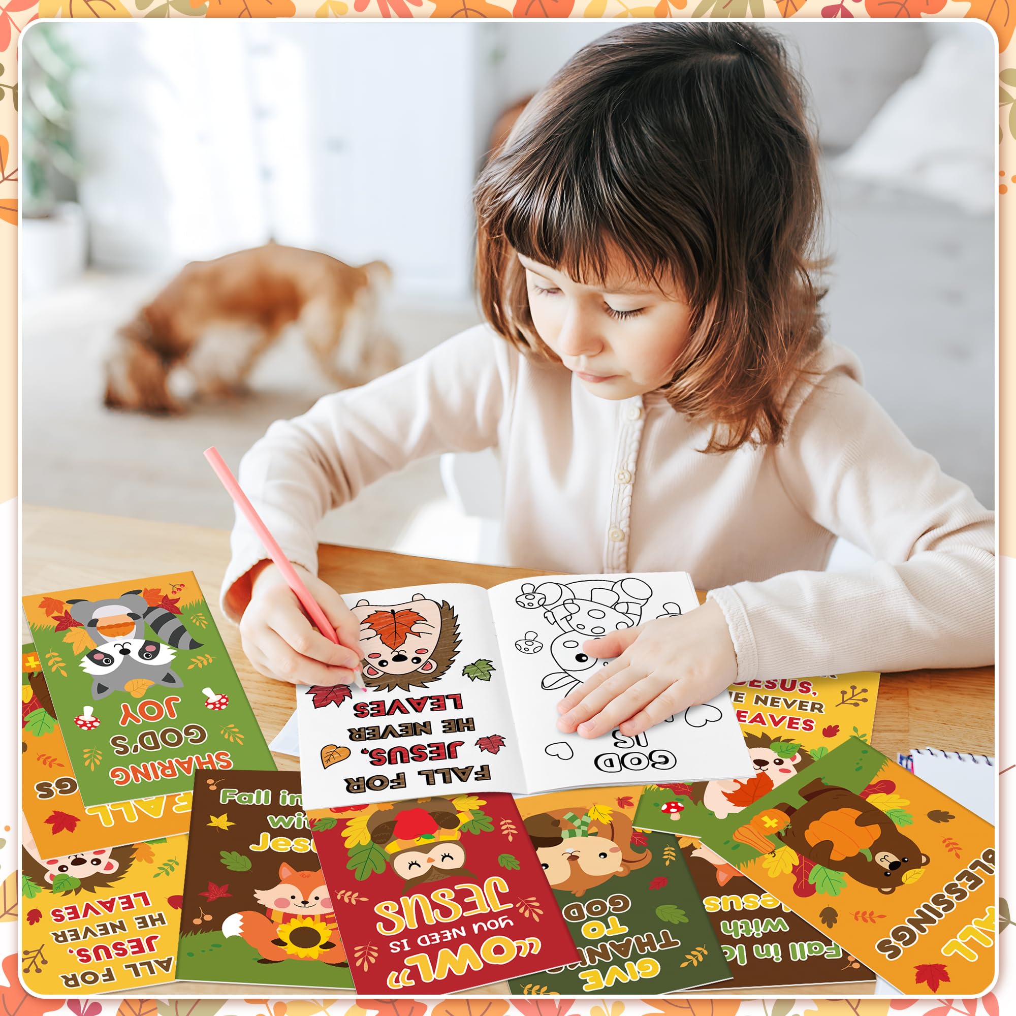 Libri da colorare a tema animali autunnali per bambini, 96 pezzi, mini libretto da colorare autunnale cristiano, libro da disegno artistico fai da te con scoiattolo riccio per bambini, Halloween