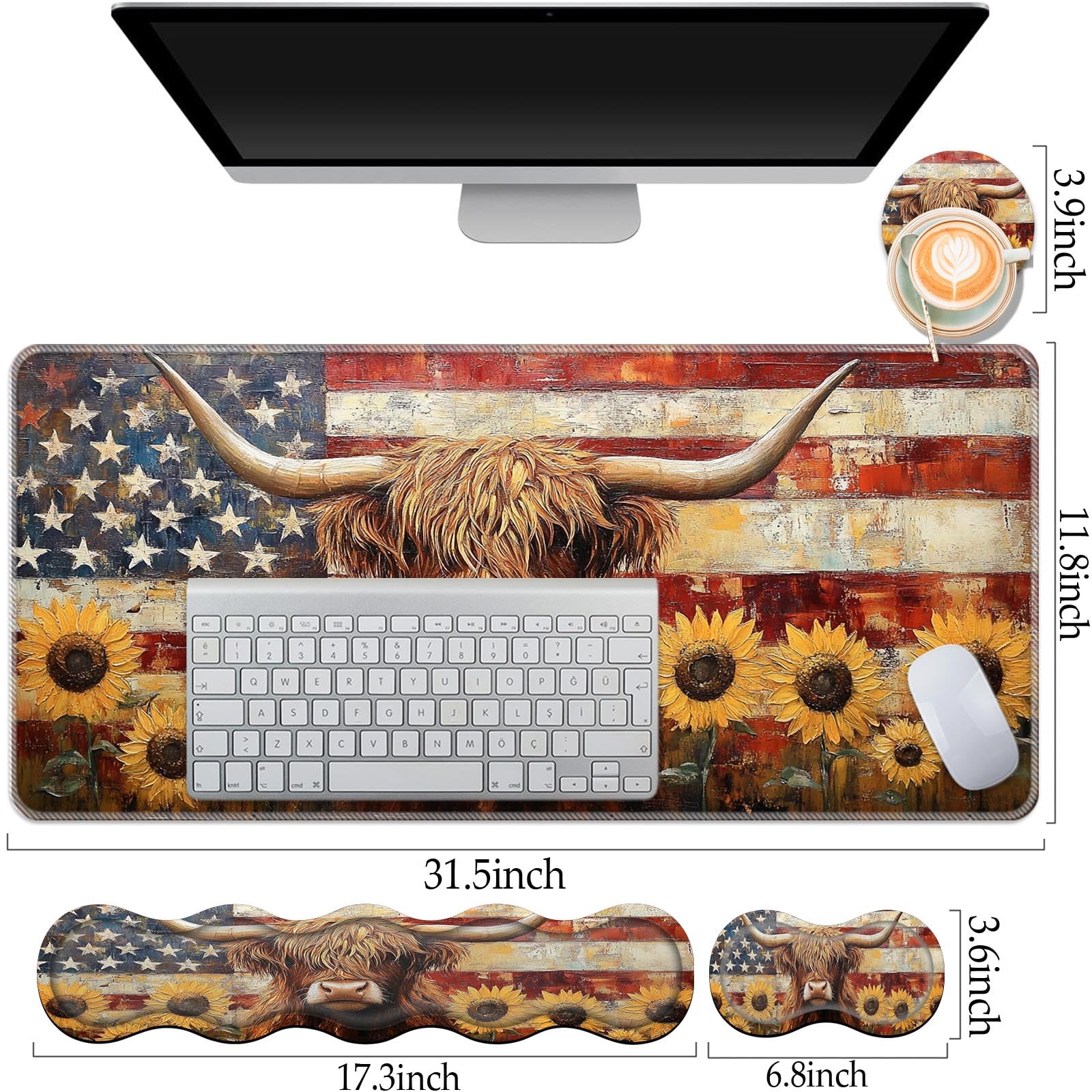 Set di poggiapolsi per tastiera e tappetino per mouse, 80 x 20 cm, tappetino da scrivania, impermeabile, antiscivolo, ergonomico, supporto per il polso per alleviare il dolore, protezione