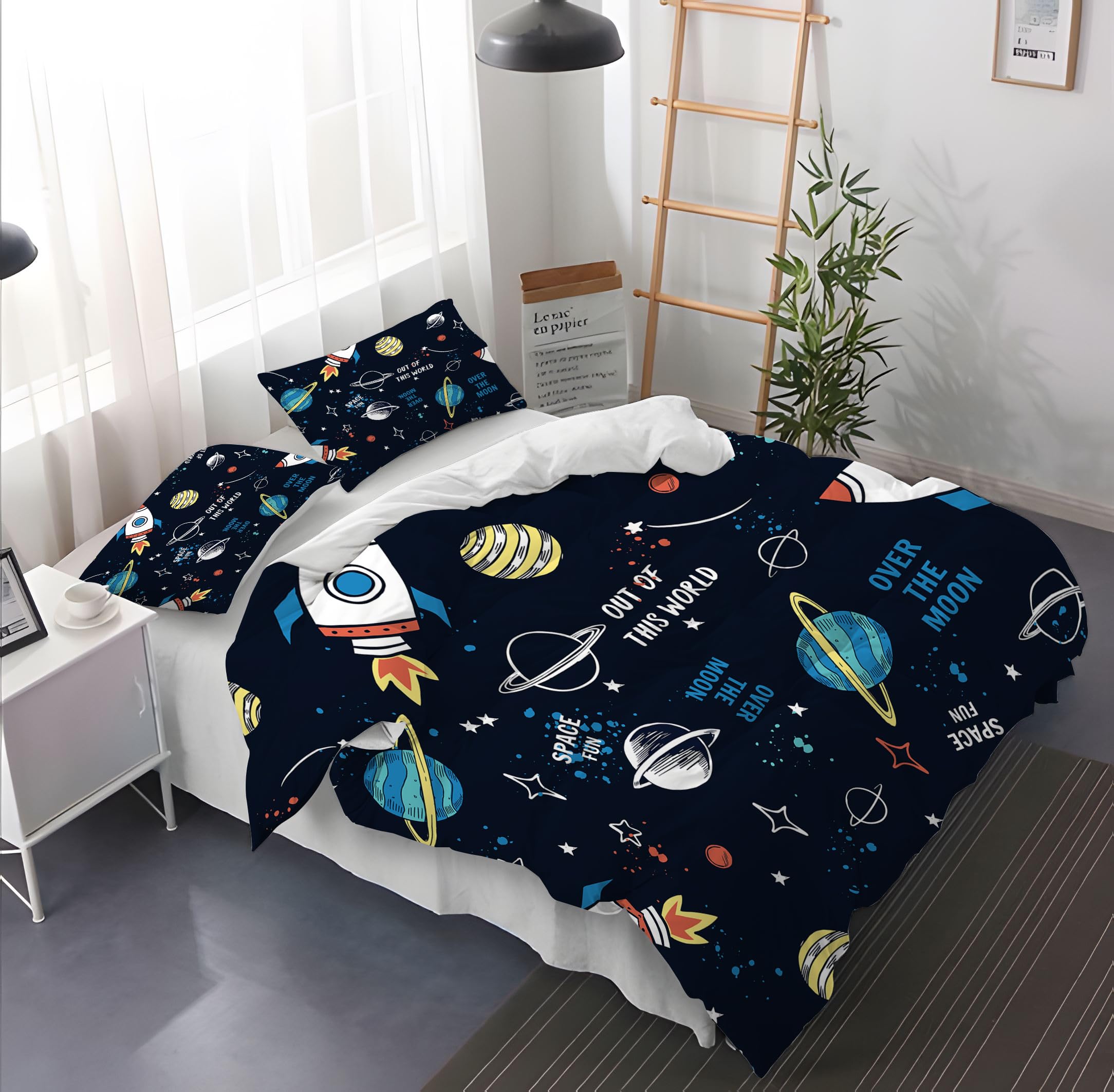 Copripiumino Astronaut 200 x 200 cm, Set Biancheria da Letto Astronaut, Copripiumino per Bambini Astronaut con Cerniera + 2 Federe 50 x 75 cm (Astronaut 3)