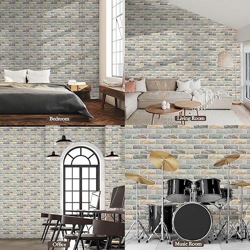 Miniatura 6 de Paquete de 12 paneles acústicos, paneles autoadhesivos con patrón de ladrillo 3D a prueba de sonido para paredes, paneles decorativos de pared con