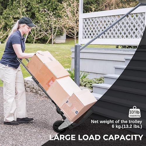 Miniatura 8 de Leeyoung Carrito Dolly y Carretilla de Mano Plegable, Resistente Capacidad de 331 lb para Mudanzas, Soporte de Rueda de Aluminio y Tubo de Acero,