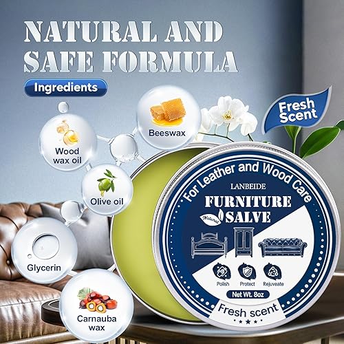 Miniatura 6 de LANBEIDE Bálsamo para muebles con cepillo para madera de cuero, pulidor y acondicionador para sofá de cuero y reparación de muebles, 4 onzas con