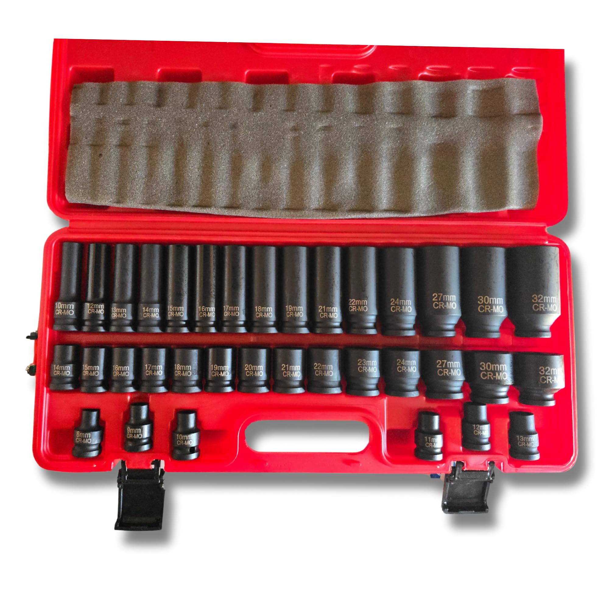 Maletín vasos impacto 1/2" (8-32mm) 35 piezas – Vasos cortos y largos Cr-Mo reforzados
