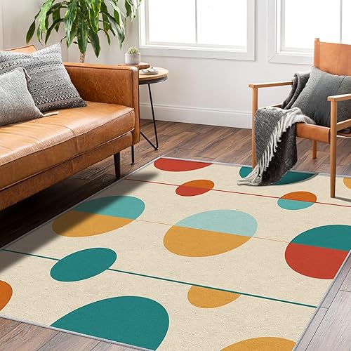 Miniatura 1 de Alfombras modernas de mediados de siglo para dormitorio, alfombras retro coloridas lavables para sala de estar, 5 x 7 pies, alfombra de área de