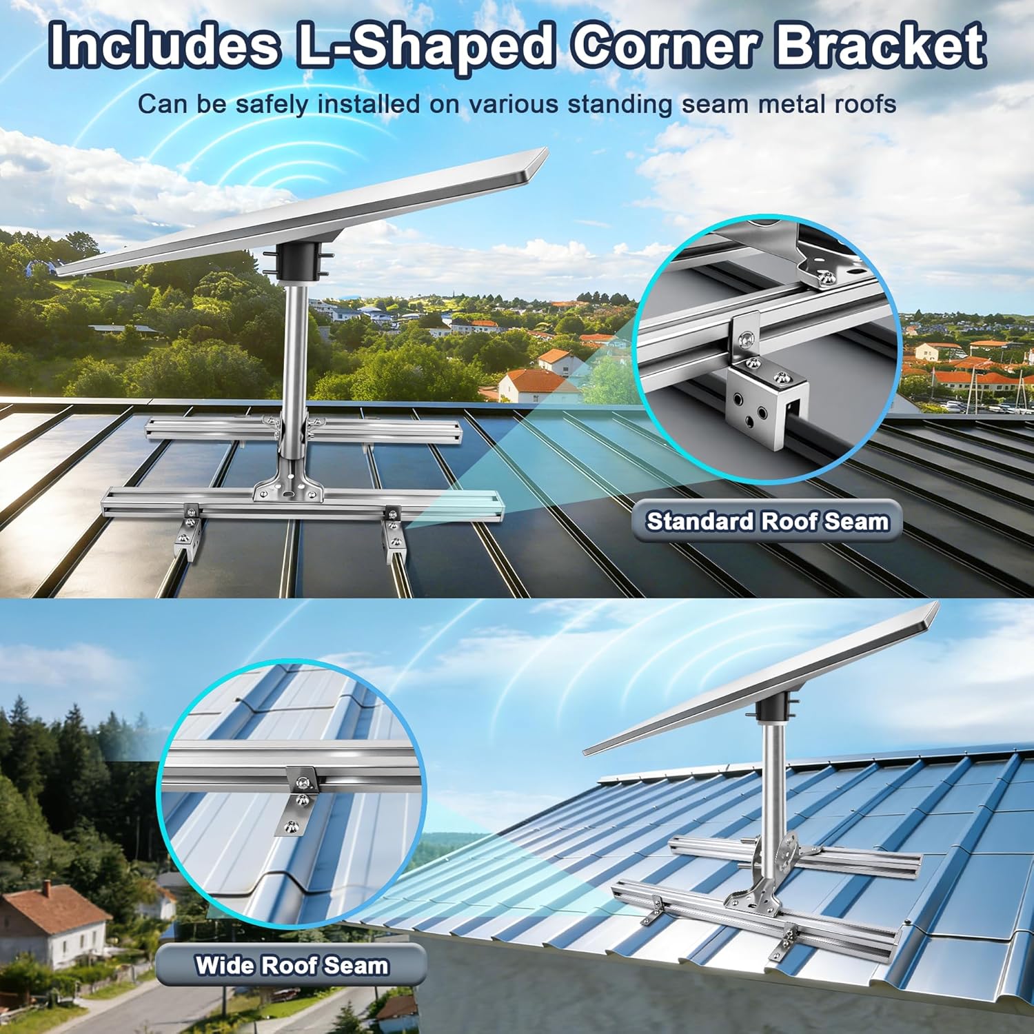 Adjustable for Starlink Gen 3/Mini Mount for Standing Seam Metal Roof with Starlink Pipe Adapter,Strong Load-Bearing Capacity,Alloy,No Drilling Required (for Starlink Gen 3)