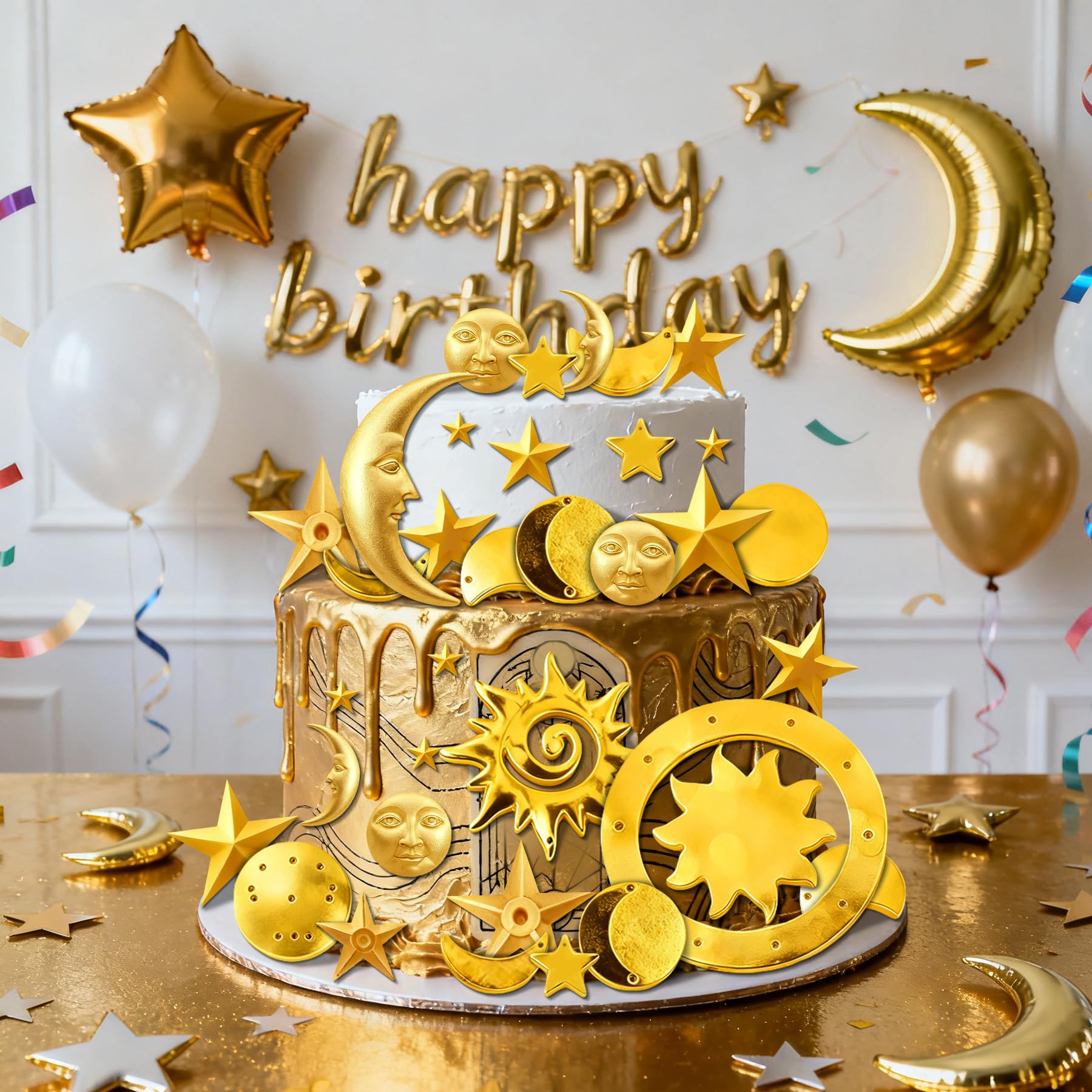 Moldes de silicona con diseño de luna y estrella y sol, diseño de estrellas, luna, fondant, pasteles, chocolate, herramientas de decoración de pasteles, moldes de silicona de arcilla (beige)
