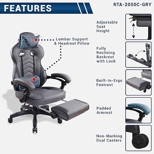 Miniatura 4 de Silla ejecutiva de oficina o juegos con reposapiés, silla de oficina acolchada de piel sintética con reclinable de 150 grados, soporte lumbar y