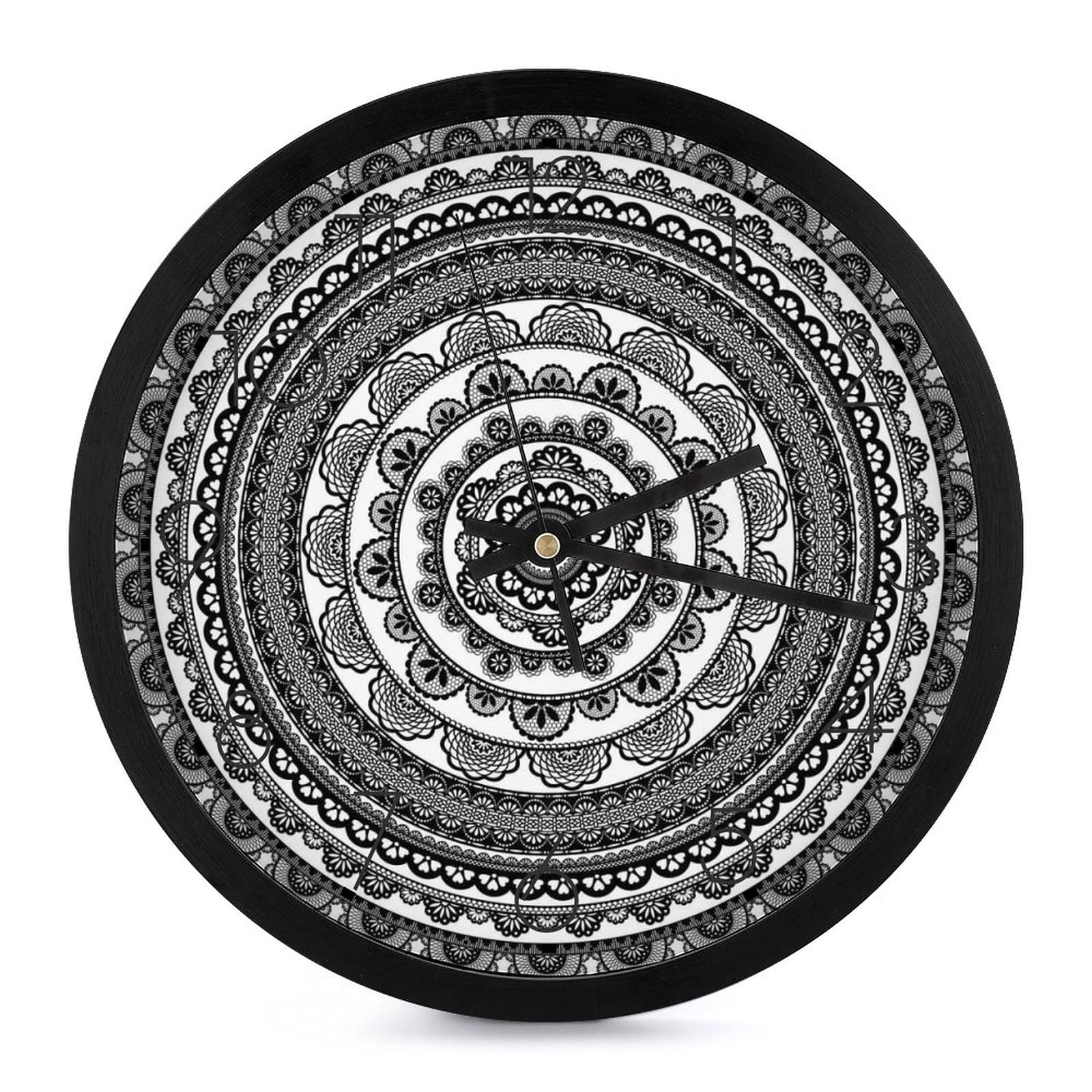 Horloge murale grands chiffres et cadran mandala noir lisible