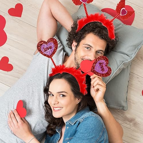 Miniatura 7 de Whaline 6 piezas de diadema para el día de San Valentín diseño de corazón rojo con purpurina decoración de plumas para el día de San Valentín boda