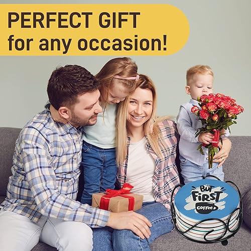 Miniatura 6 de Posavasos para mesa de café  6 posavasos de piedra absorbente de corcho con piedra de café, posavasos de bar para bebidas con soporte, regalo fresco