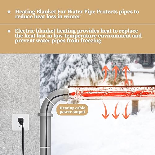 Miniatura 5 de 2 mantas de calor para tuberías de agua  38.5 x 6 pulgadas  Cable calefactor de protección contra congelación de papel de aluminio para tuberías de