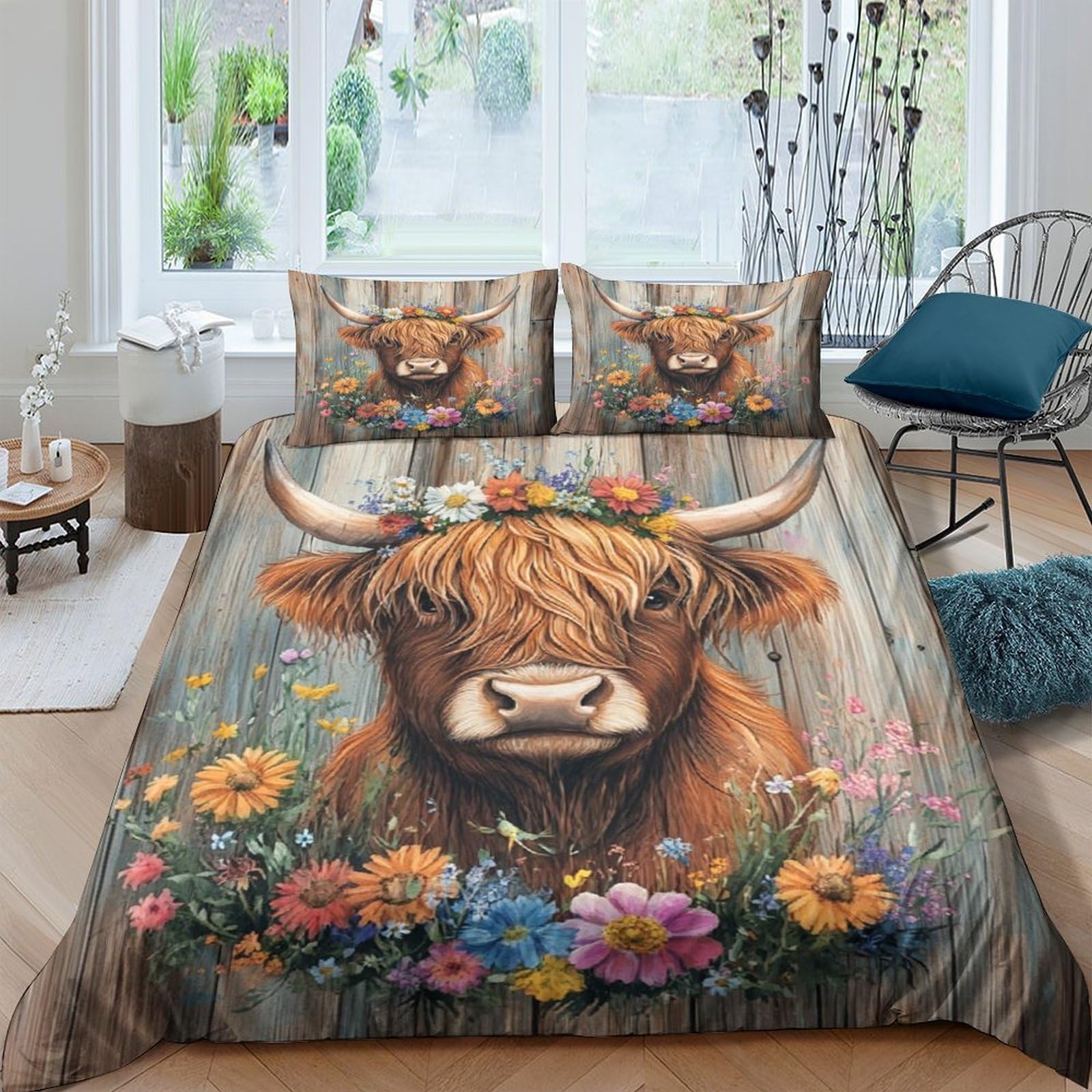 3D Printed Highland Cow Duvet Cover, Microfiber Bedding Cover Hidden Zipper