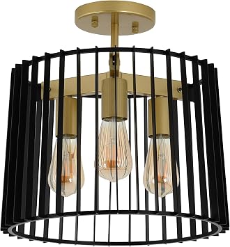 artika Gatsby Modern Mid Century Flush Mount Ceiling Light Fixture, Black and Gold Finish - Ideal for Bedroom, Hallway, Kitchen, Made of Steel, Bulb Not Included