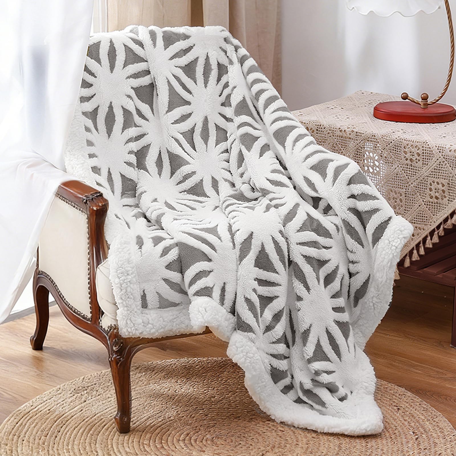 LOMAO Sherpa Fleece Blanket Fuzzy Soft Bed Blanket Dual Sided Throw Blanket fit Couch Sofa (Grey,51x63)