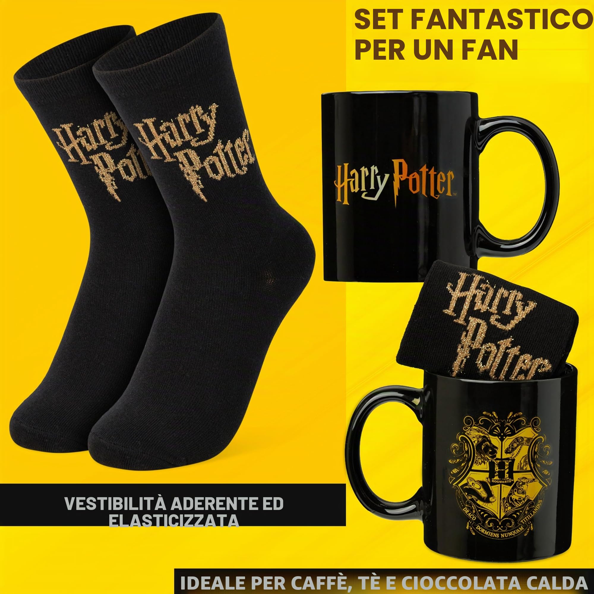 Harry Potter Tazza e Calze Set Regalo Donna 340ml Ceramica Nero