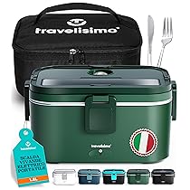 TRAVELISIMO Scaldavivande Elettrico Portatile Extra Grande 1,8L 100W Portapranzo Riscaldabile Portatile, 220V, 12V, 24V Scalda Vivande Portatile Elettrico per Viaggio e Lavoro, Porta Pranzo Riscaldabile