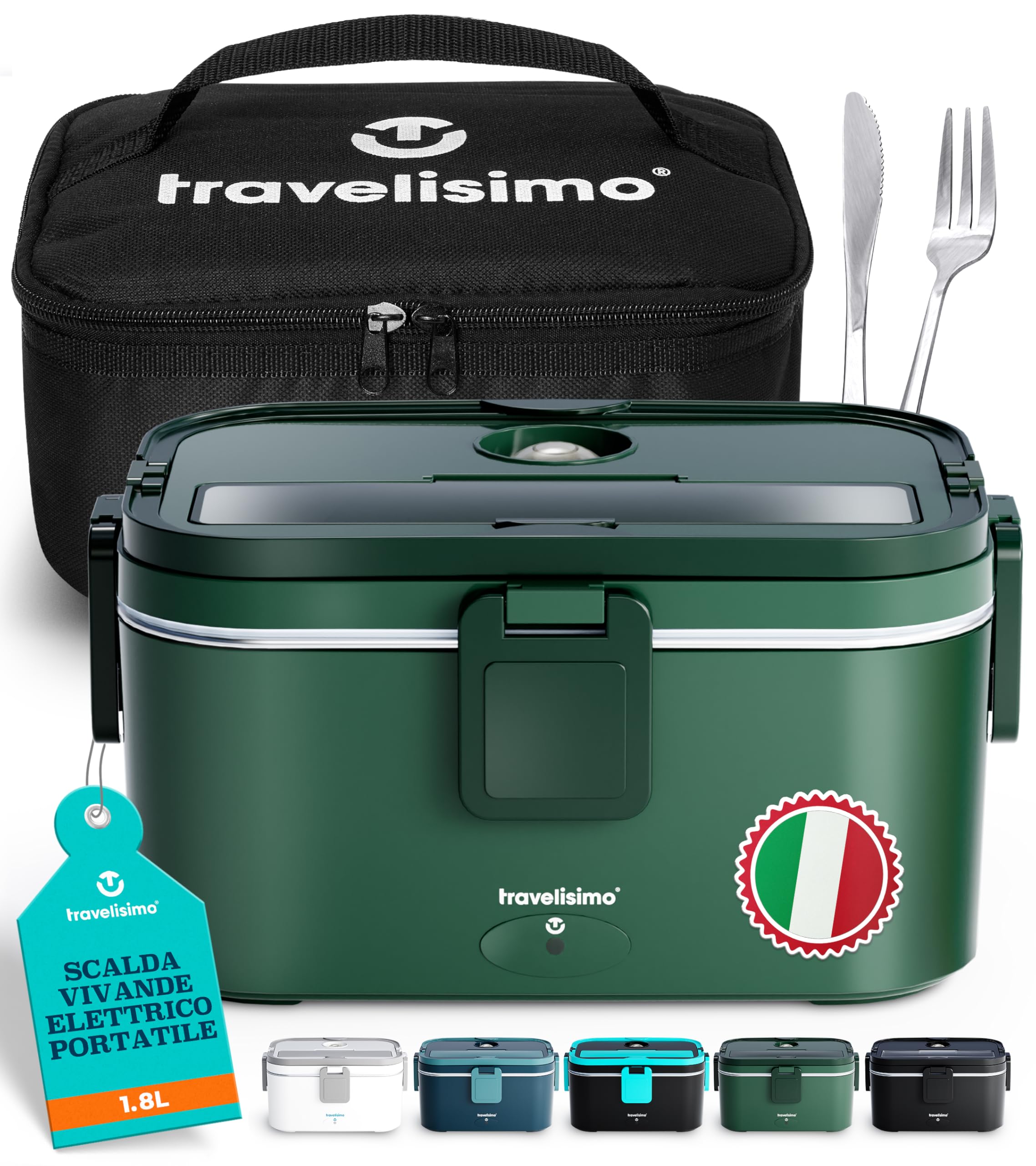 TRAVELISIMO Scaldavivande Elettrico Portatile Extra Grande 1,8L 100W Portapranzo Riscaldabile Portatile, 220V/12V/24V Scalda Vivande Portatile Elettrico per Viaggio e Lavoro, Porta Pranzo Riscaldabile