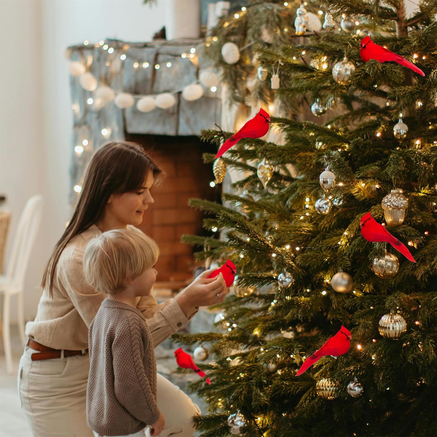 YATOJUZI 6pcs Cardinal Decor, 5.5" Large Red Cardinals Clip On Birds Cardinal Ornaments for Christmas Tree Decorations Bird Christmas Decorations for Wreaths Table Centerpieces DIY Crafts - Image 6