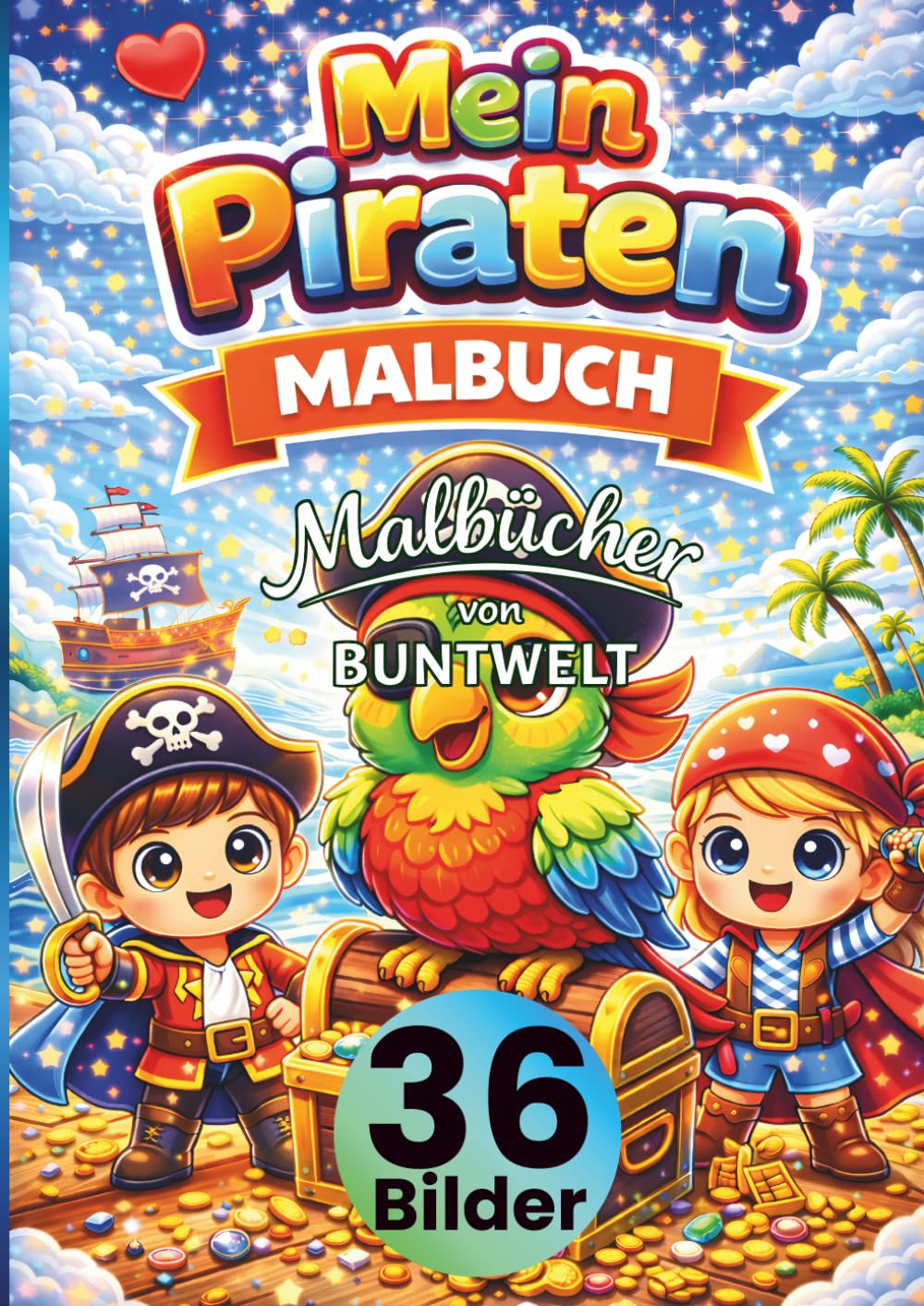 Mein Piraten Malbuch für Kinder ab 3 Jahren: 36 süße Piraten Motive zum Ausmalen | Schatzkarten, Goldmünzen, Truhen, Kompass & mehr • große, klare ... Kreativität, Feinmotorik & Konzentration