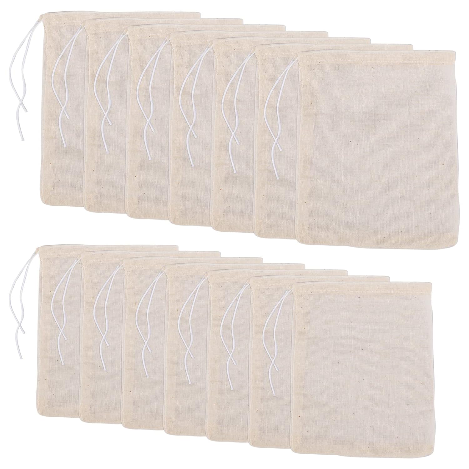 AUEAR, Paquete de 40 bolsas reutilizables de algodón con cordón para sopa, filtro de té de especias, café, infusión de hierbas, muselina para colar