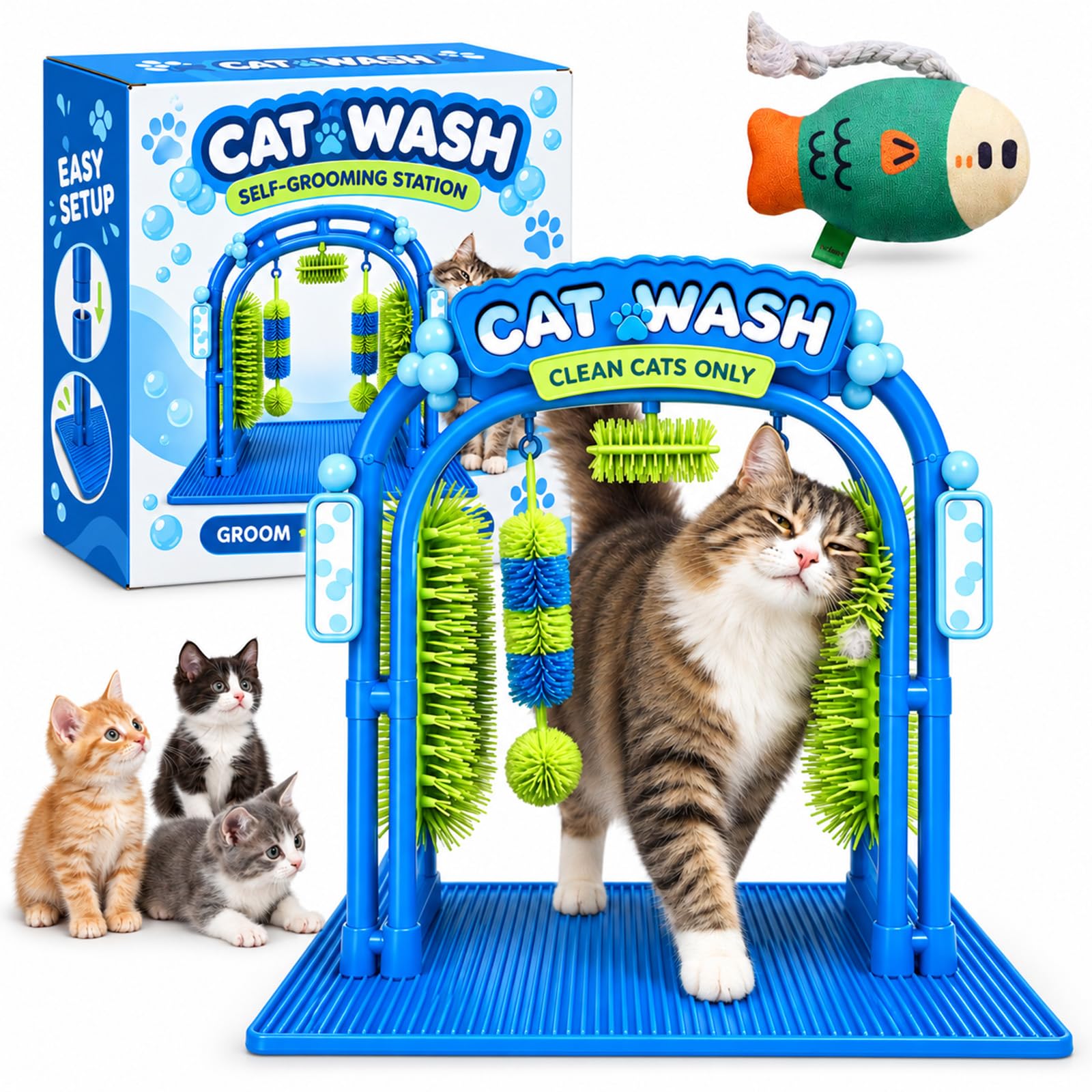Cat Car Wash Scratcher, Cat Wash Grooming Station, Hair Catcher Grooming Tool with Sturdy Base, Easy to Use (1PC)